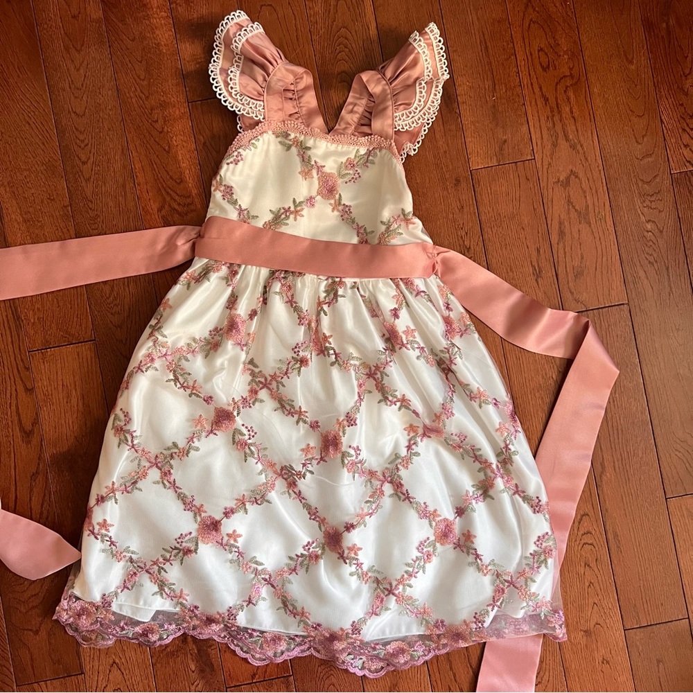 Trish Scully Child Mauve Embroidered Flowers Dress